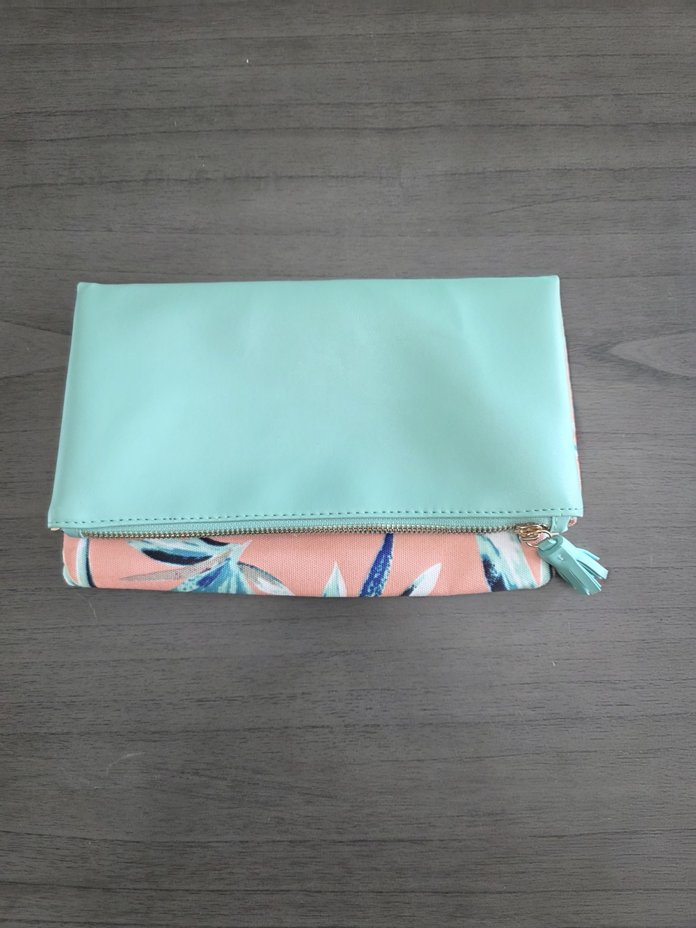 Mint and Coral Fold-Over Clutch Wallet - Rachel Pally